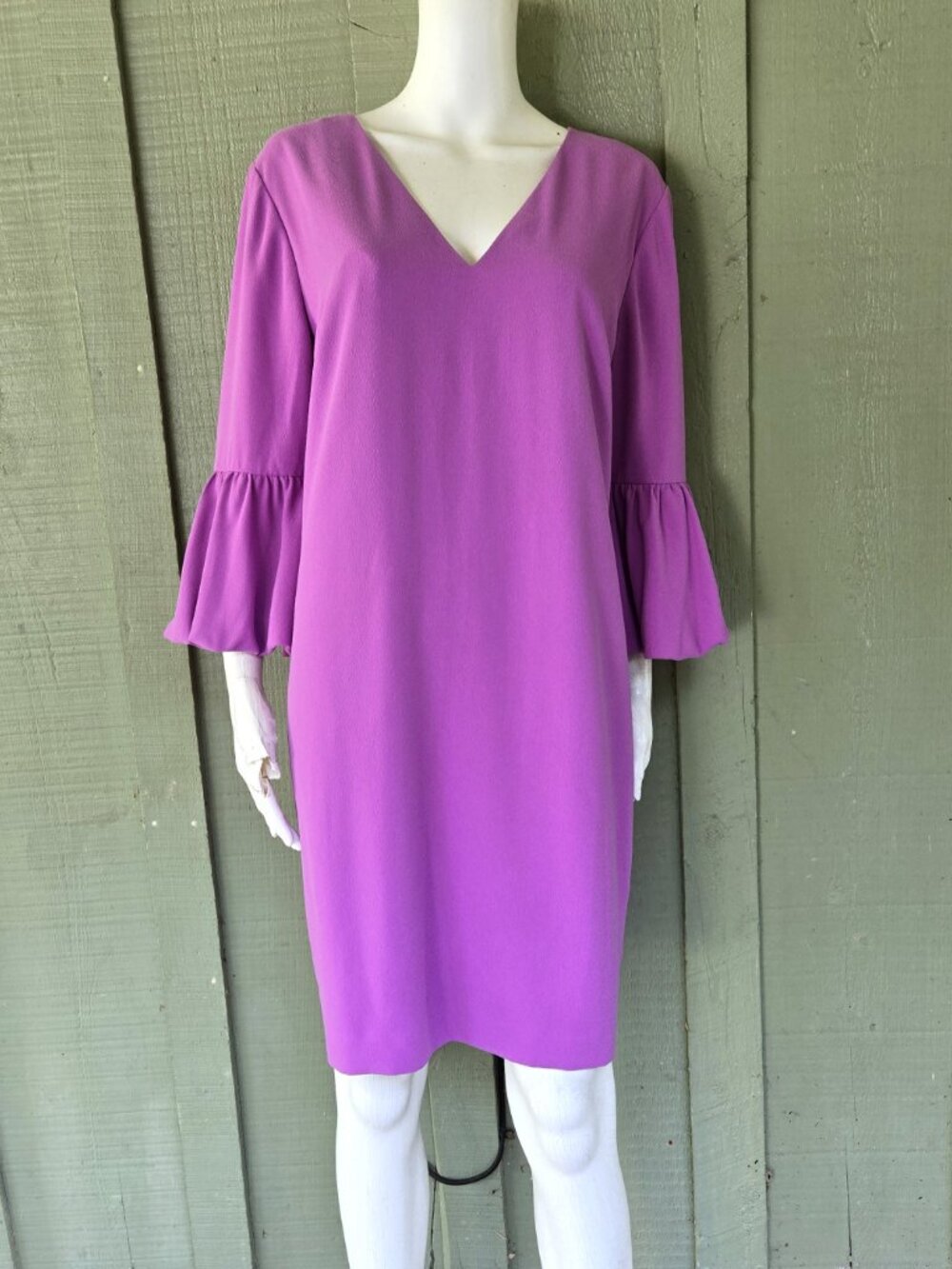TRINA TURK Vibrant Purple Bell-Sleeve Crepe Shift Dress 12